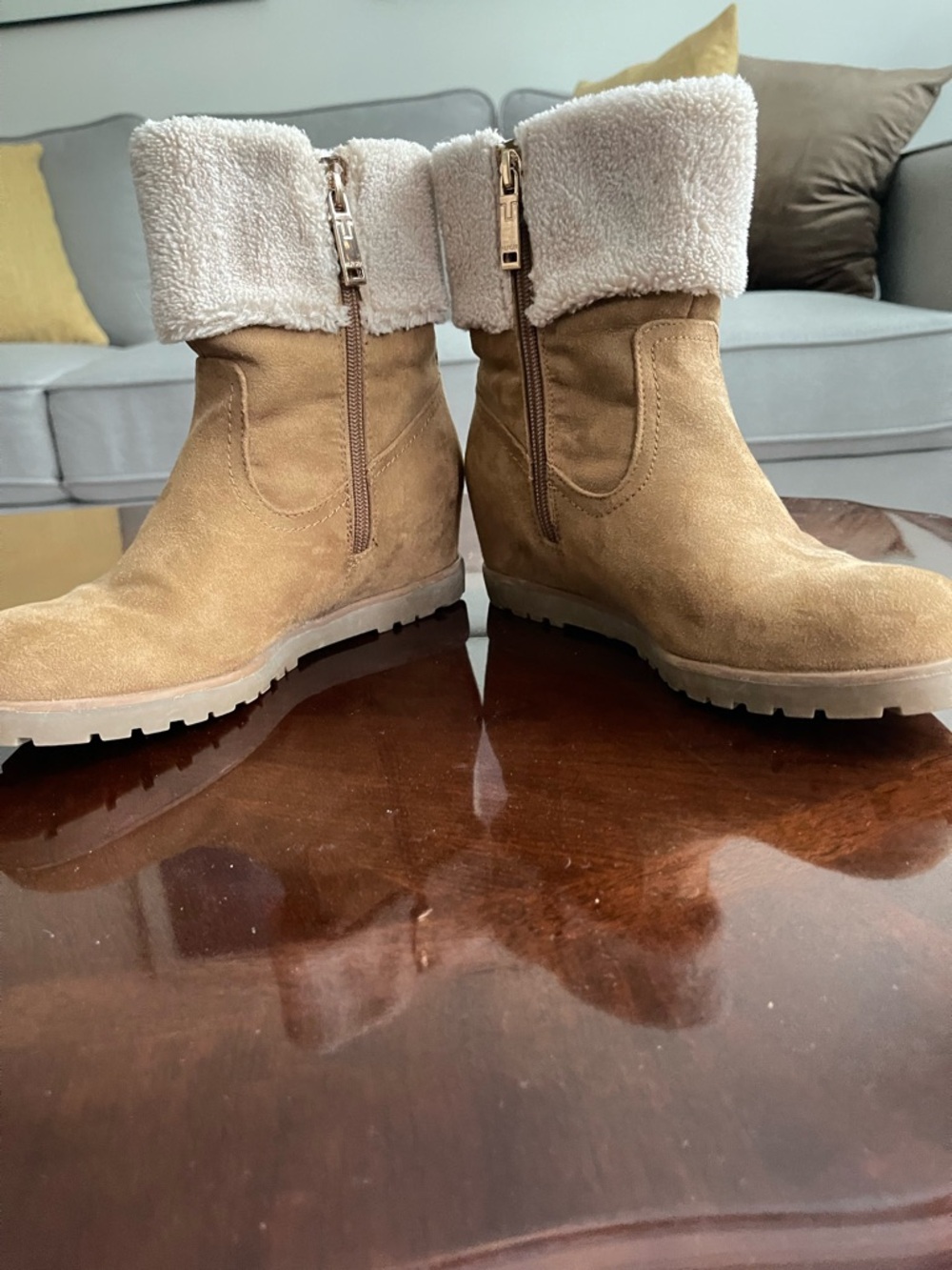 Tommy Hilfiger Tan Suede Shearling-Lined Ankle Boot - Picture 5 of 10